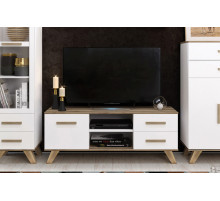 Тумба под ТВ Вега Скандинавия (глянец, белый + дуб каньон) Тумба под ТВ Вега Скандинавия (глянец, белый + дуб каньон)